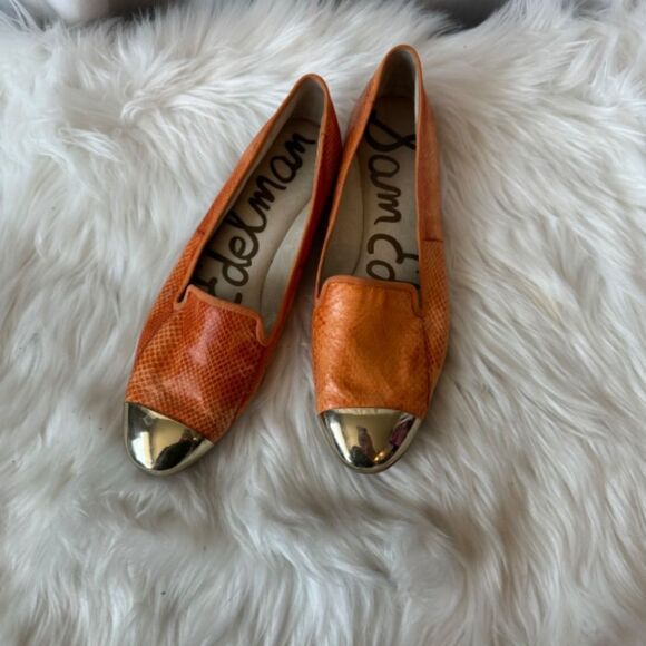 Sam Edelman Aster Orange Snake Leather Cap Toe Flats Sz 8 - Picture 2 of 4